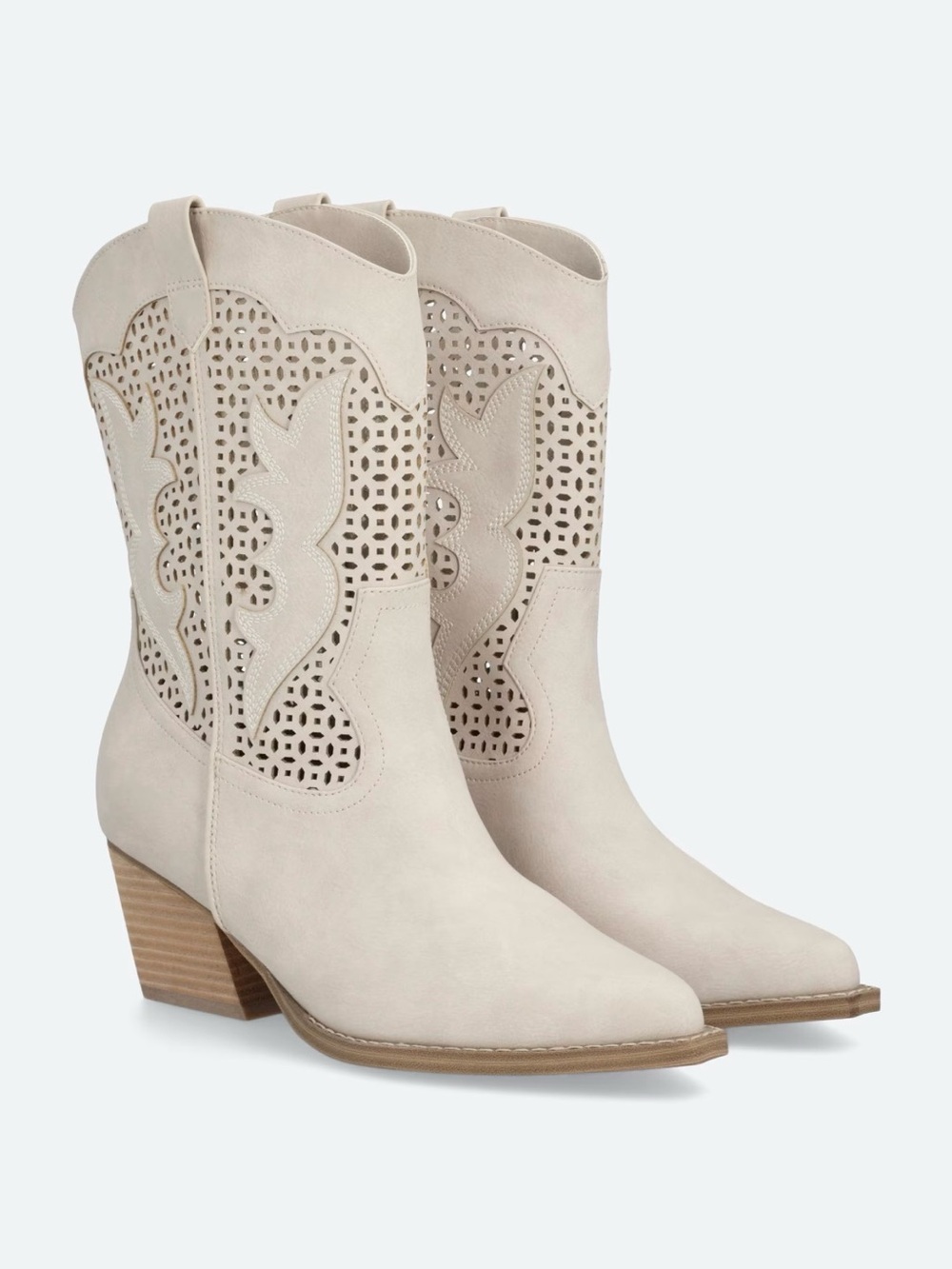 DV by Dolce Vita Cream Laser-Cut Western Heeled Boots